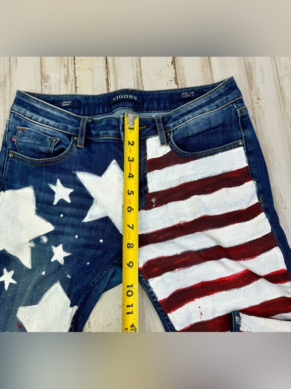 VIGOSS Skinny Leg Jeans Women’s 28x29 Blue Wash Stretch Denim USA Flag Print - Picture 7 of 12